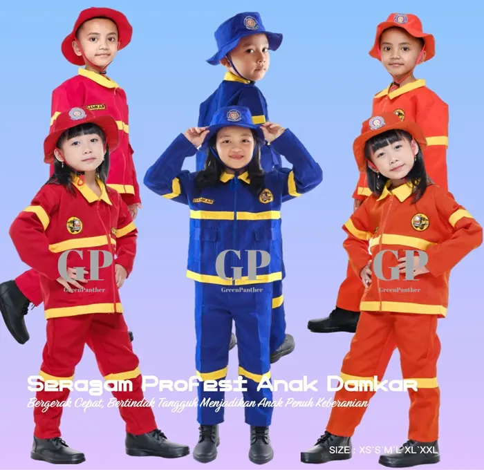 GROSIR BAJU SERAGAM DAMKAR ANAK PROFESI CILIK PEMADAM KEBAKARAN KARNAVAL AGUSTUS KOSTUM POCIL MURAH Fashion