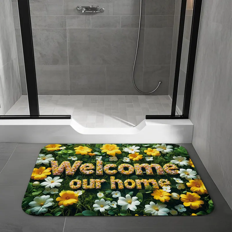 Flower Pattern Bath Mat, 1 Count Non-slip Bath Rug, Washable Bath Mat for Home Bathroom Kitchen Doorways Decor 5