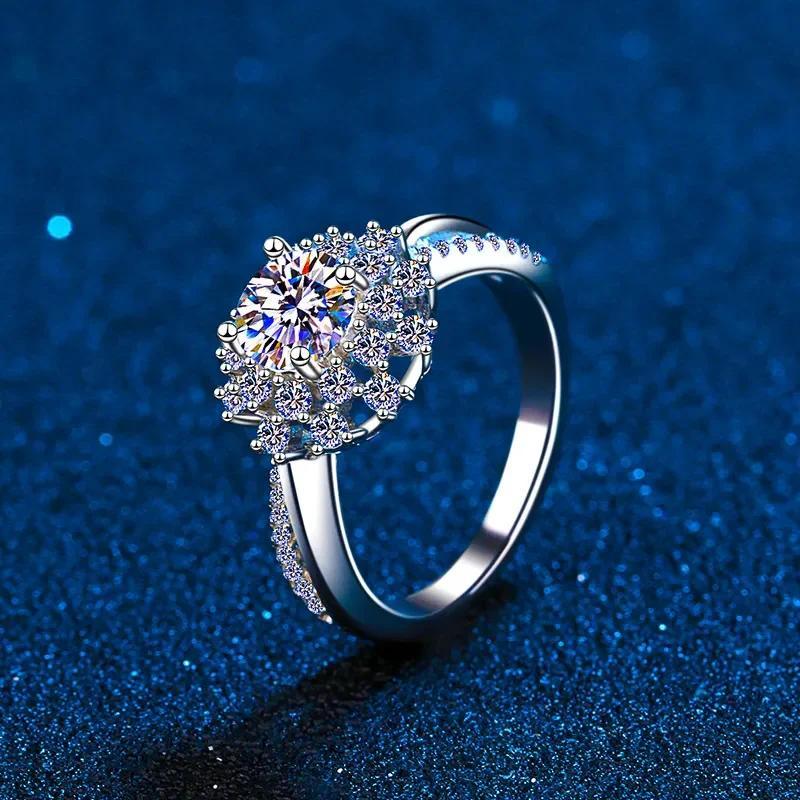 Product Introduction of LLXYW Real Moissanite Ring Sunflower for Women 0.8CT VVS1 Brilliant Halo Pendent 925 Sterling Silver Wedding Jewelry 12