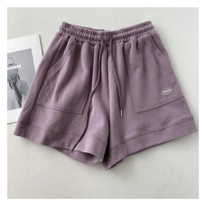 2024 High waisted slimming casual sports shorts for women's new Korean loose wide leg drawstring A-line pants 8