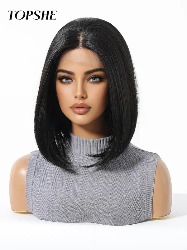 12 Inch Black Short Straight Wigs for Women, Gorgeous Fluffy Wigs without Bangs, Synthetic Wigs for Party, Daily Use 4