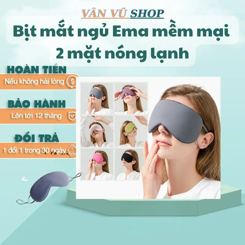 Bịt mắt ngủ Ema mềm mại 2 mặt nóng lạnh quai điều chỉnh thông minh che sáng tốt