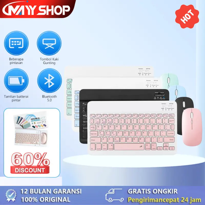 MAYY【READY】 2nd gen Pro 10 Inch 3 in 1 Wireless Bluetooth Keyboard Mouse Set Lightweight Portable For iPad 0