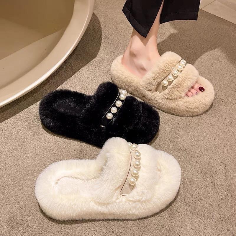 Dép bông,Dép lông (đế chuẩn 5cm )Đính dây Ngọc xinh xắn DéP Nữ Quai Ngang Slipper Có Quai Women