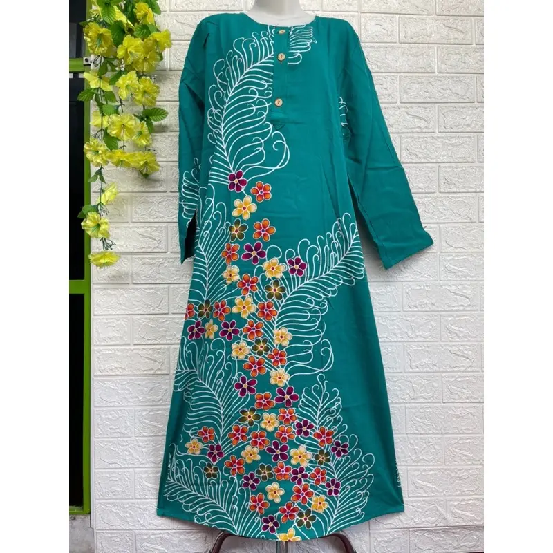Bisa Cod Longdress Lengan Panjang kencana Ungu Label Biru | Daster Panjang Semata Kaki Baju Tidur Santai Wanita Dewasa Bahan Katun Santung Premium Motif Bunga Terbaru Polka Dot Katun 1