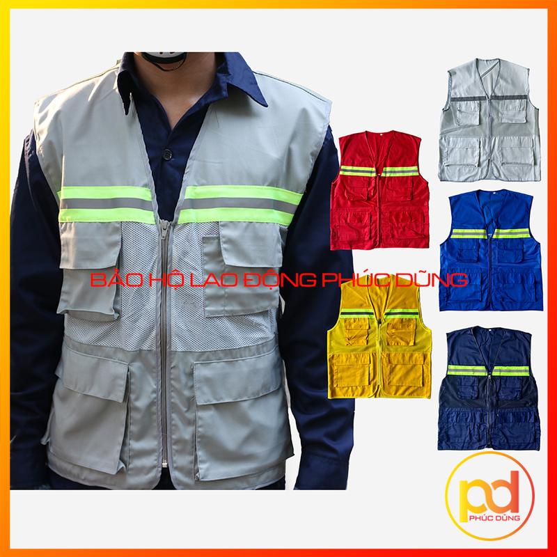 Áo gile kĩ sư công trình nam, áo gile bảo hộ phản quang khoác ngoài, 4 túi hộp tiện lợi thoáng mát thời trang 0