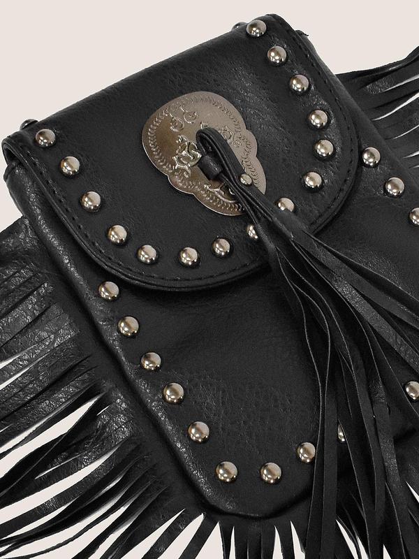 Women's Punk Style Rivet & Tassel Decor Crossbody Bag, Trendy Vintage Crossbody Bag, Chic Crossbody Bag for Daily Use 7