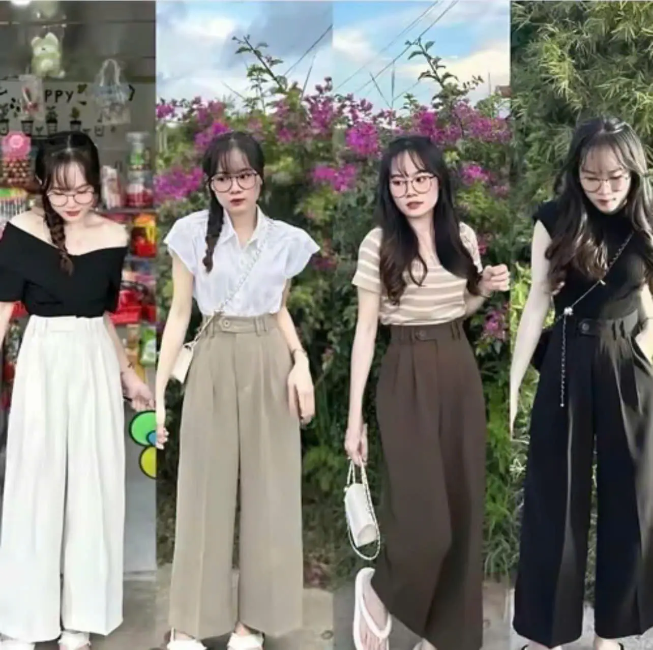 Quần Suông Ống Rộng NẤM LÙN  Cúc Lệch cho <1m52 siêu mềm mịn, co giãn thoải mái - Mã 001