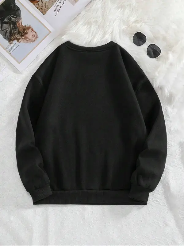 Women's Christmas Themed Cartoon Cup & Gingerbread Man Print Crew Neck Sweatshirt, Casual Drop Shoulder Long Sleeve Pullover, Ladies Top for Daily Wear 1