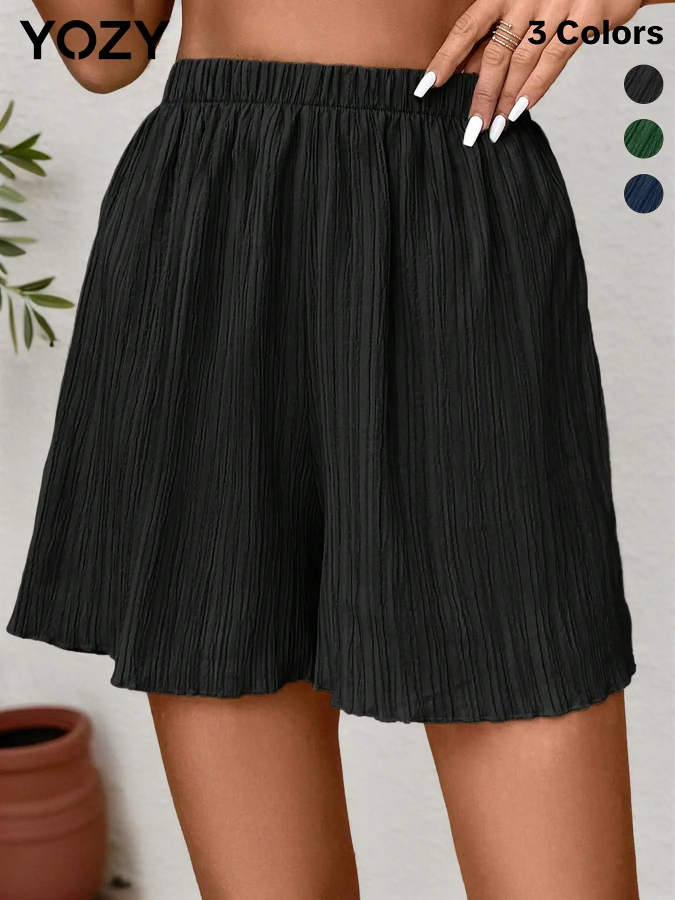 YOZY Women's Solid Elastic Waist Wide Leg Shorts, Casual Comfy High Waist Shorts for Spring & Fall, Ladies Bottoms for Daily Wear