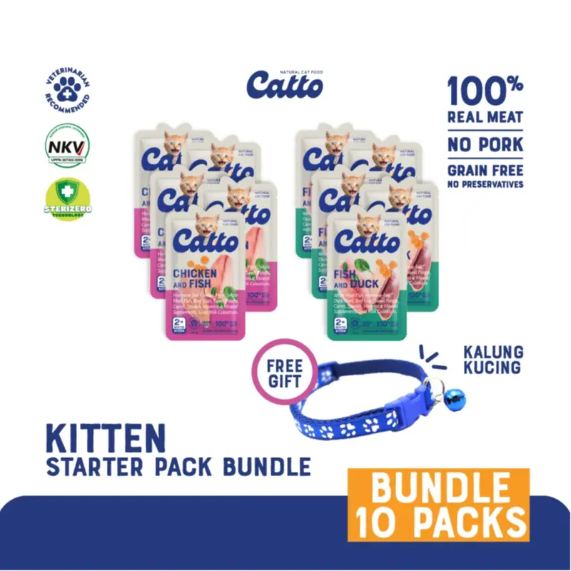 Catto Cat Food - Kitten Starter Pack Bundle 50gr x 10 pcs | Natural Wet Cat Food | Makanan Kucing Basah Daging Natural 0