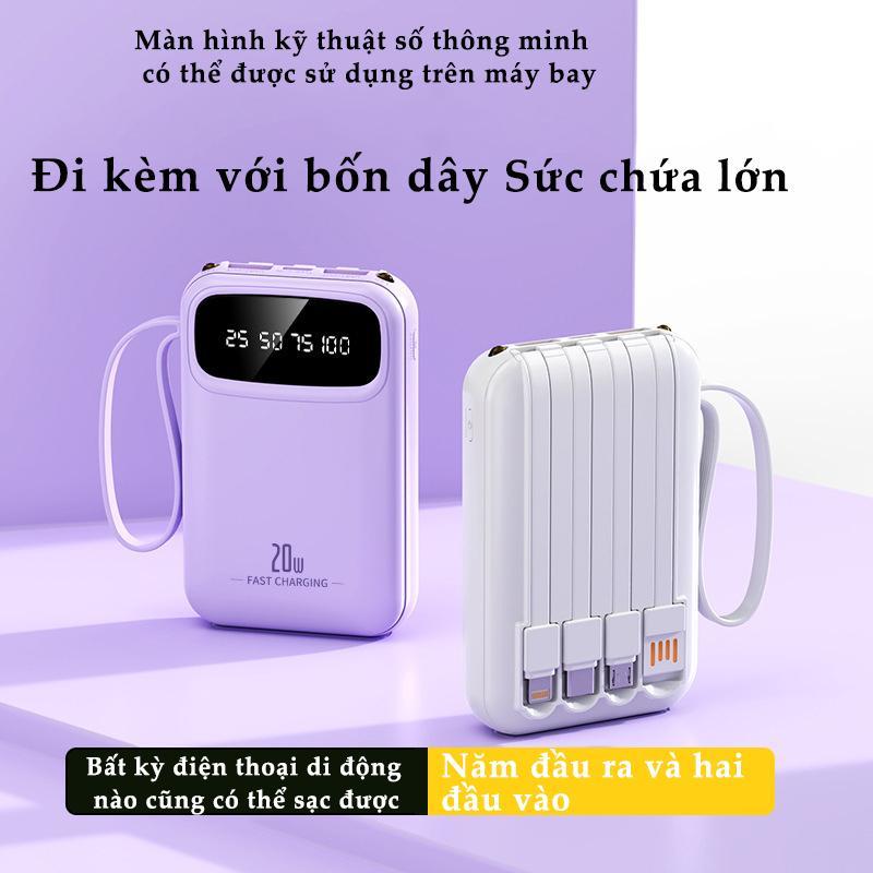 Pin dự phòng di động 20000mAh, sạc 5 điện thoại di động cùng lúc, đi kèm với 4 cáp sạc tháo rời, Android/Type-C/iPhone