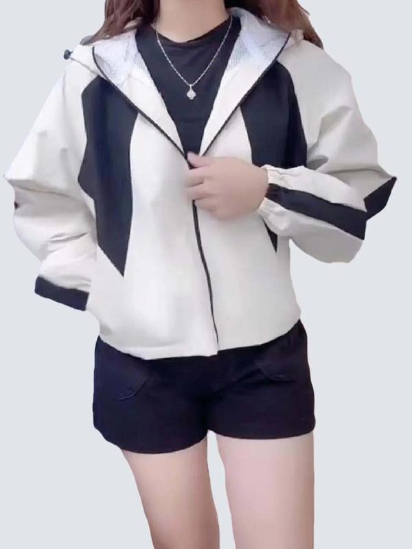 Áo khoác gió 2 lớp có mũ phối màu 2024. Dáng áo ngắn croptop với chất liệu vải gió tráng bạc kháng nước Women Jacket Voi