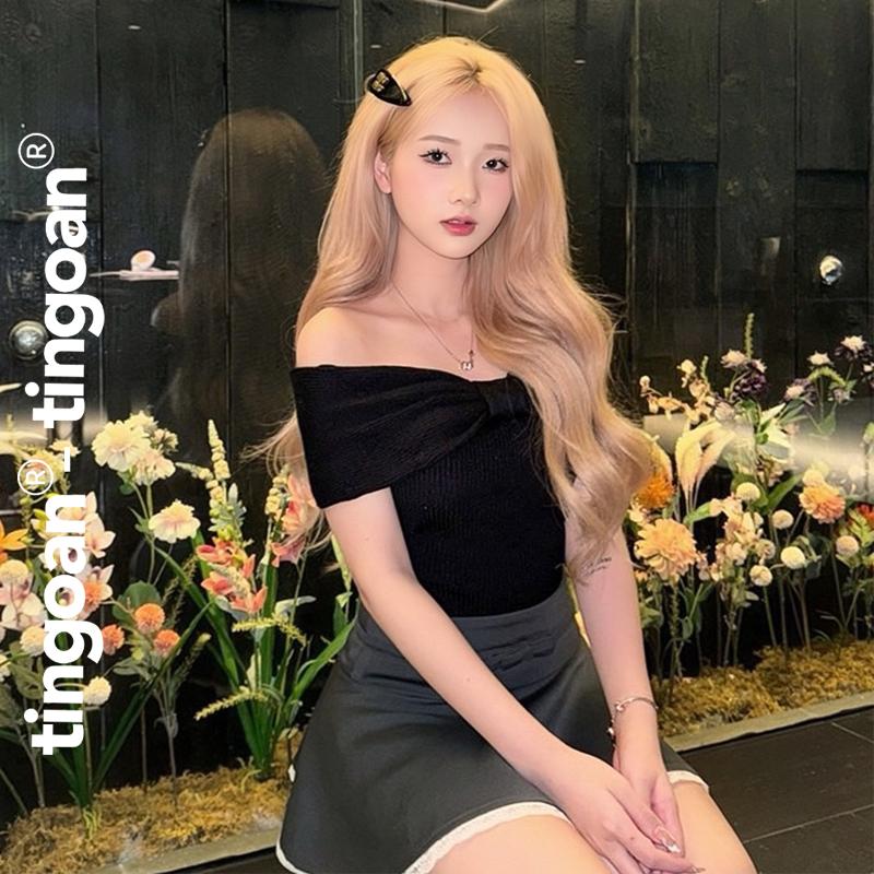 TINGOAN x TIKTOKSHOP - Áo len xù trễ vai phối nơ ngang HEE-RA TOP