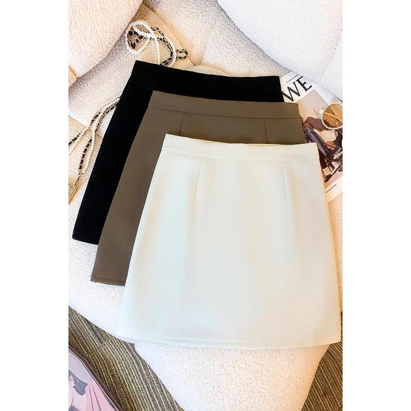 AMMIN Korean style zipper high waist fashion pleated chiffon skirt Women 2024 Spring Fall retro solid color commuter A-line anti-slip hip wrap one-step dress 5