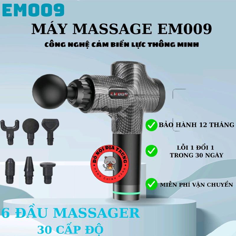 Máy massage cầm tay EM009 - 6 đầu thay thế ,30 cấp độ - mát xa toàn thân chuyên sâu giãn cơ,đấm lưng,massage cổ vai gáy