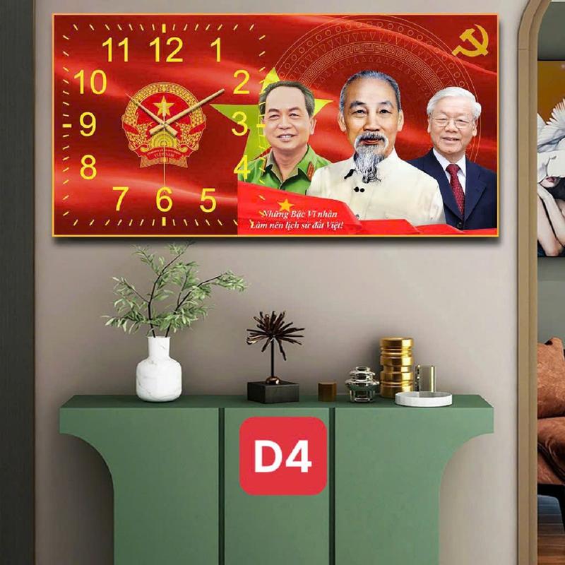 Tranh đồng hồ treo tường tráng gương cao cấp _ tranh các Vị Lãnh Tụ Đất Nước. Bác Hồ - Bac Giáp -Bac Trọng Decor Phòng Trang Trí Nhà 2