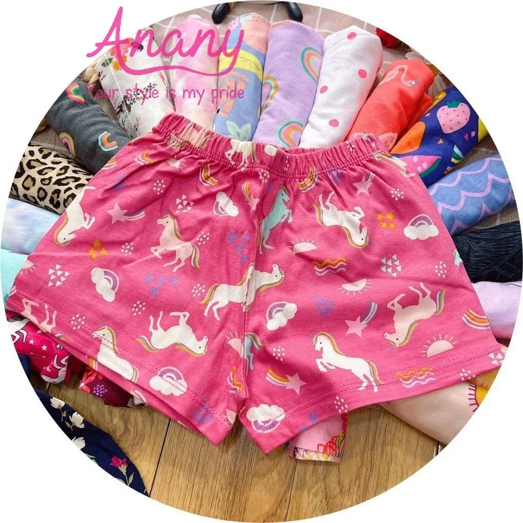 Quần đùi cho bé gái thun cotton co dãn thấm hút mồ hôi họa tiết dễ thương cho bé gái từ 10~50kg Cotton