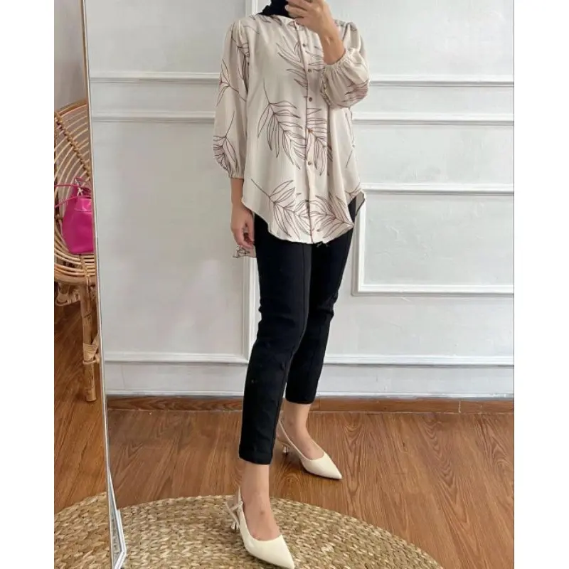 MAY - Munna Blouse Plisket Motif | Atasan Kemeja Motif Wanita Terbaru | Blouse Wanita Jumbo Baju Panjang 6