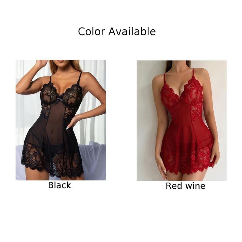 Product Introduction of Women Nightdress Sexy Lace Chemise Bow Nightgown Sleepwear V Neck Full Slip Babydoll Lingerie Sleep Dress Womenswear Accessory 0