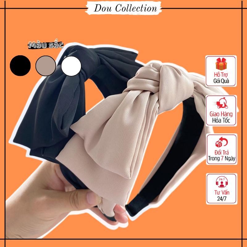 Cài tóc bờm tóc nữ lụa họa tiết trơn phối nơ bản to cao cấp phong cách Hàn Quốc chất liệu lụa satin - Mã CT053