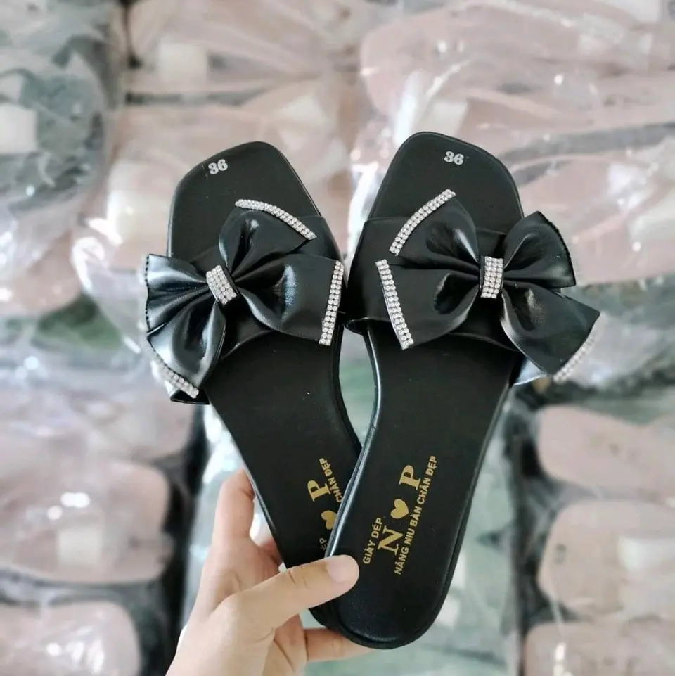 Dép đá nơ xoàn dễ thương.(chân tròn tăng size)