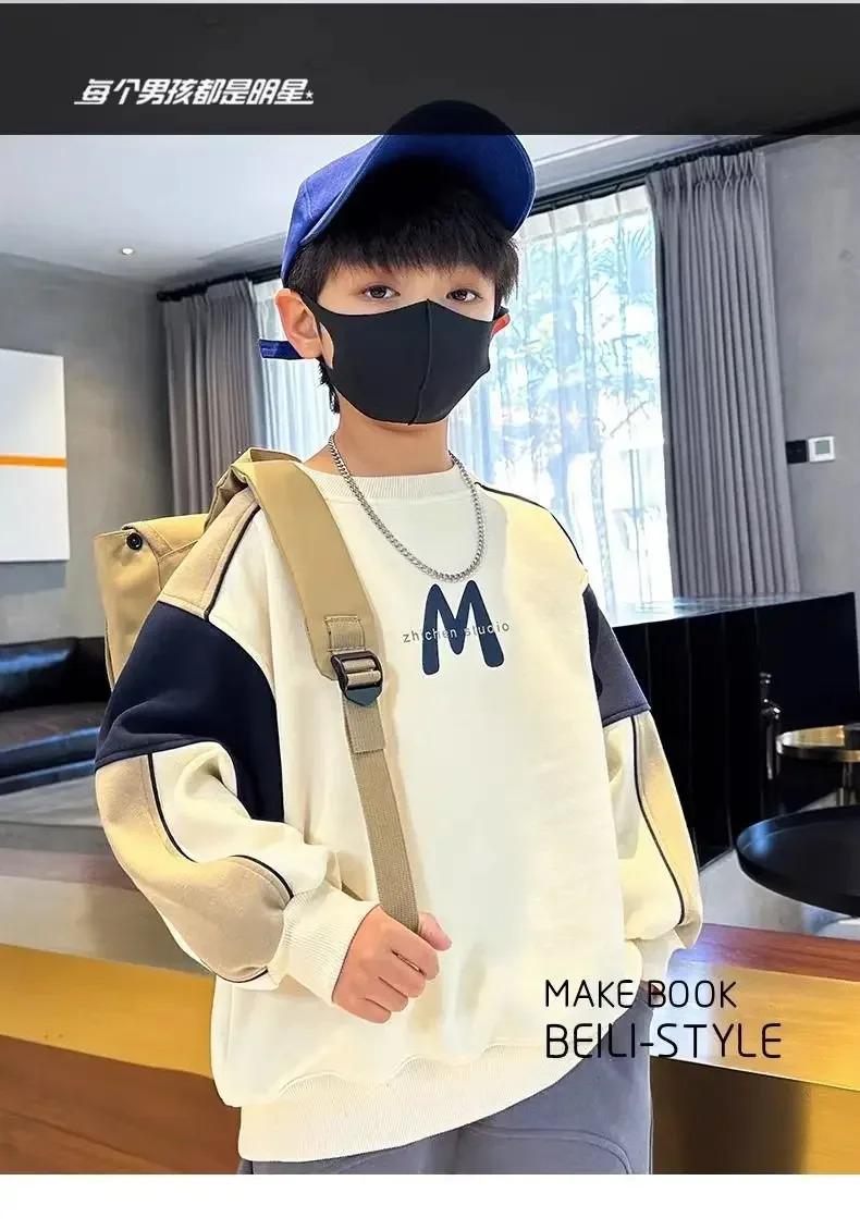 Product Introduction of Boys Autumn Fashion Sweatshirts Kids New Korean Style Trend Long Sleeved Pullover Outfits Children Top Clothes 1