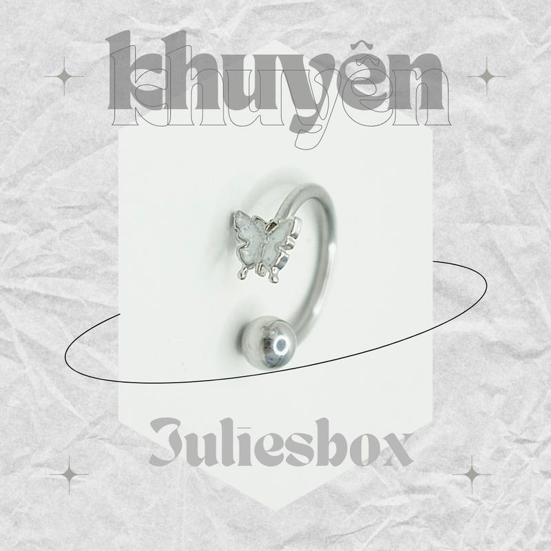  1 Chiếc   XỎ  Khuyên Tai U Butterfly Đầu Đá Nhuyễn Unisex Màu Bạc Đuôi Bi Không Ngứa Bông Tai Julies Box 66 