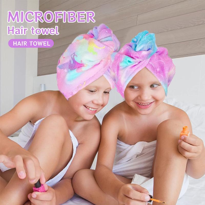 Hair Towel Wrap with Button, 1 Set Cute Cartoon Pattern Hair Drying Towel, Water Absorbent Hair Towel for Kids 6