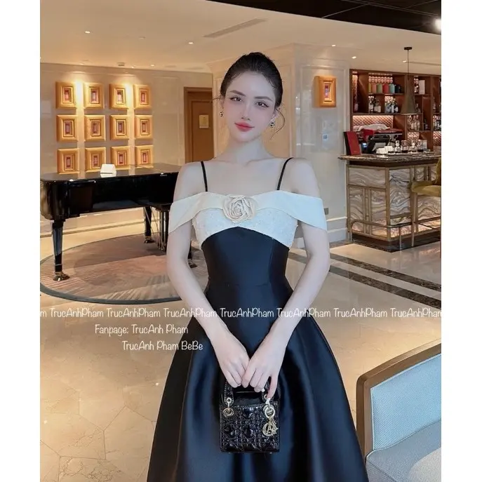 Đầm Tafta Dáng Dài Phối Hoa Kim Sa Lấp Lánh Bilng Bling Đi Tiệc Đi Sự Kiện