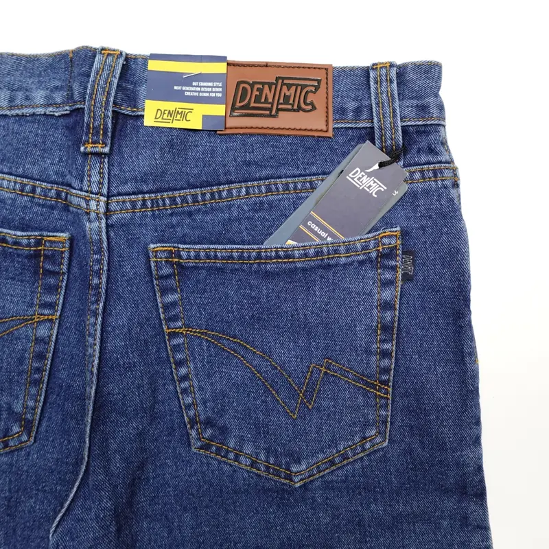 Celana Jeans Standar / Regular Fit Bio Wash Panjang Pria Denim Kasual Biru Medium Indigo Loose 7