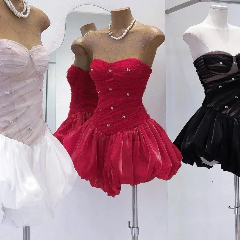 Đầm dự tiệc Váy cup ngực lưới đính khuy đá phối chân tơ bồng đi tiệc hẹn hò có lót bảo hộ 6