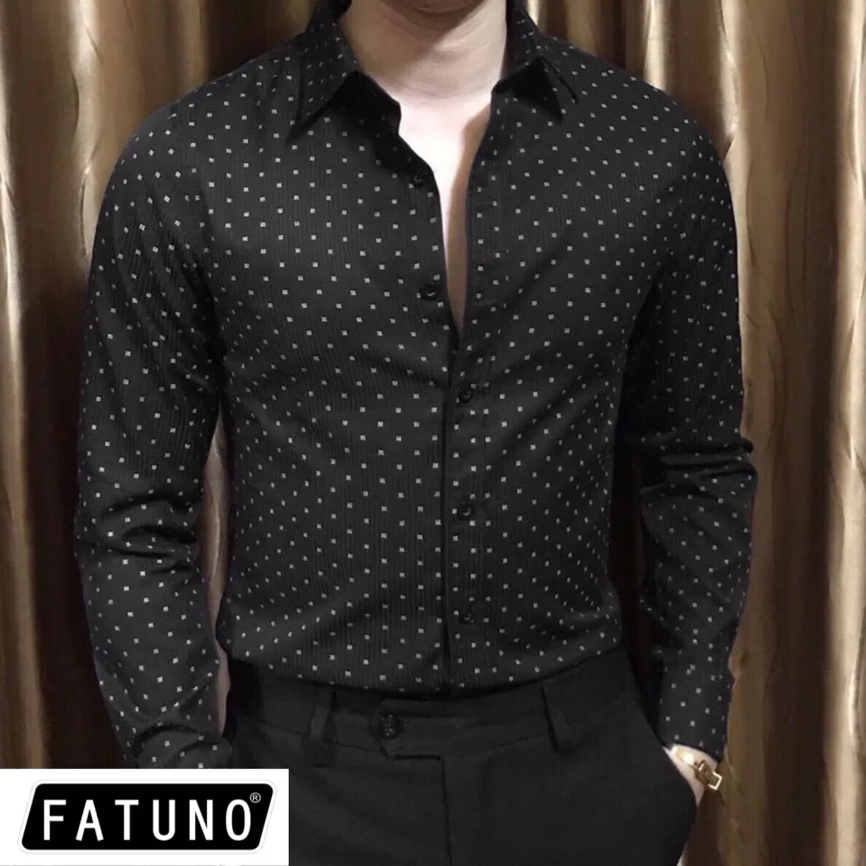 Áo sơ mi nam công sở FATUNO dài tay chấm bi, Áo sơ mi nam Hàn Quốc gấp hộp cao cấp VNXK sominam  dep Menswear Cổ Tròn