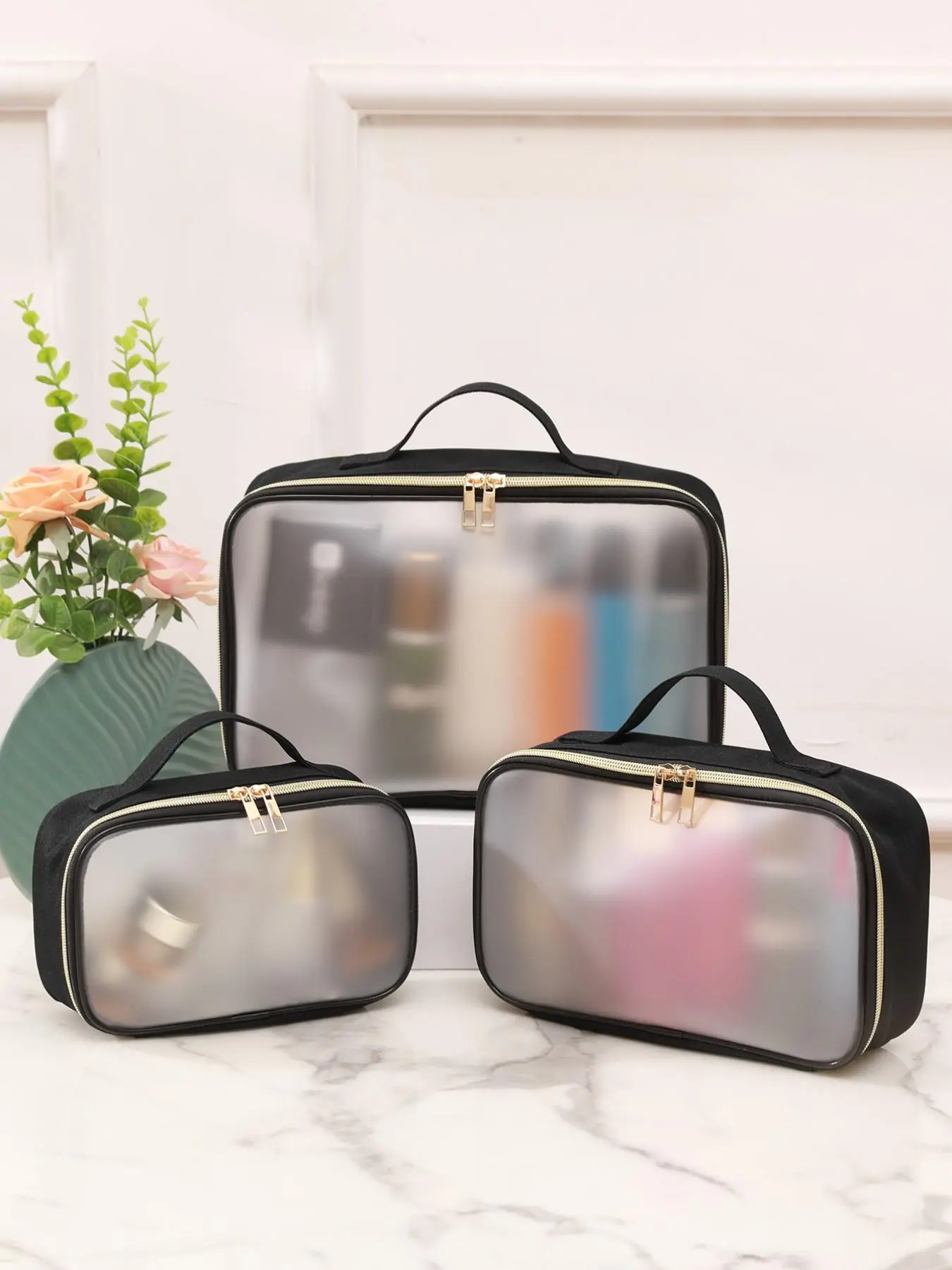 Large Capacity Zipper Makeup Bag Set, Clear Makeup Organizer Pouch, Cosmetic Storage Bag, Versatile Storage Bag for Travel & Holiday, Travel Essentials