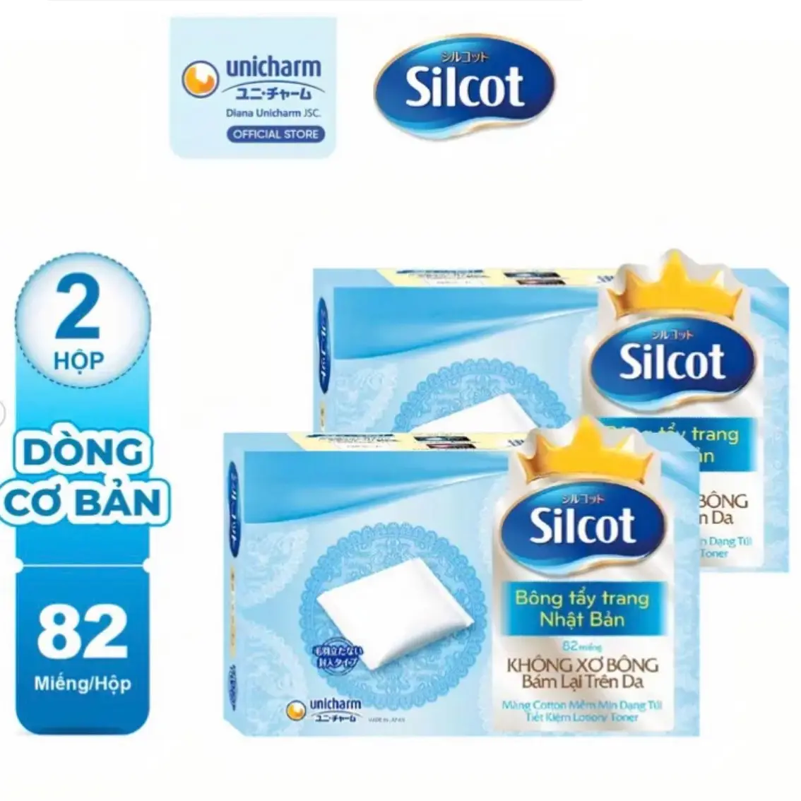 Com bo 2 Hộp Bông trang điểm (bông tẩy trang) Silcot 82 miếng/hộp Nữ