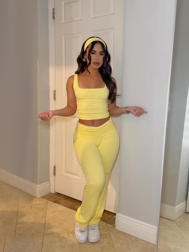 Product Introduction of Women's Solid Backless Crop Tank Top & Pants Two-piece Set, Casual Fashion Cozy Two Piece Outfits for Daily Outdoor Wear, Ladies Clothes for All Seasons 1