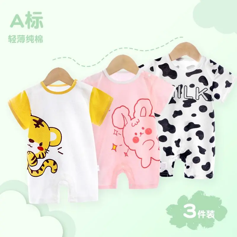 áo liền quần ngắn Tay Cho Trẻ Em, Chất Liệu Cotton Nguyên Chất, Bộ Ba Mảnh, Cho Bé Trai, Áo Jumpsuit Quần Lưới, Quần Áo Mùa Hè Cho Trẻ Em 0