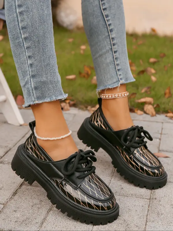 Women's Fashionable Lace Up Loafers, 2024 New Style Casual Comfortable Round Toe Shoes for Daily Wear, Female All-match Shoes for Daily Wear, Girl 1