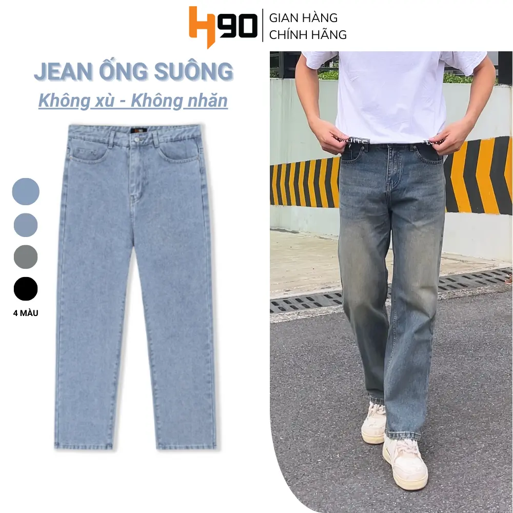 Quần Jean Nam H90 Dáng Suông Unisex Chất Bò Không Co Giãn Cao Cấp Chống Nhăn Không Phai Màu QDJ03 Menswear Pants Có Túi Baggy