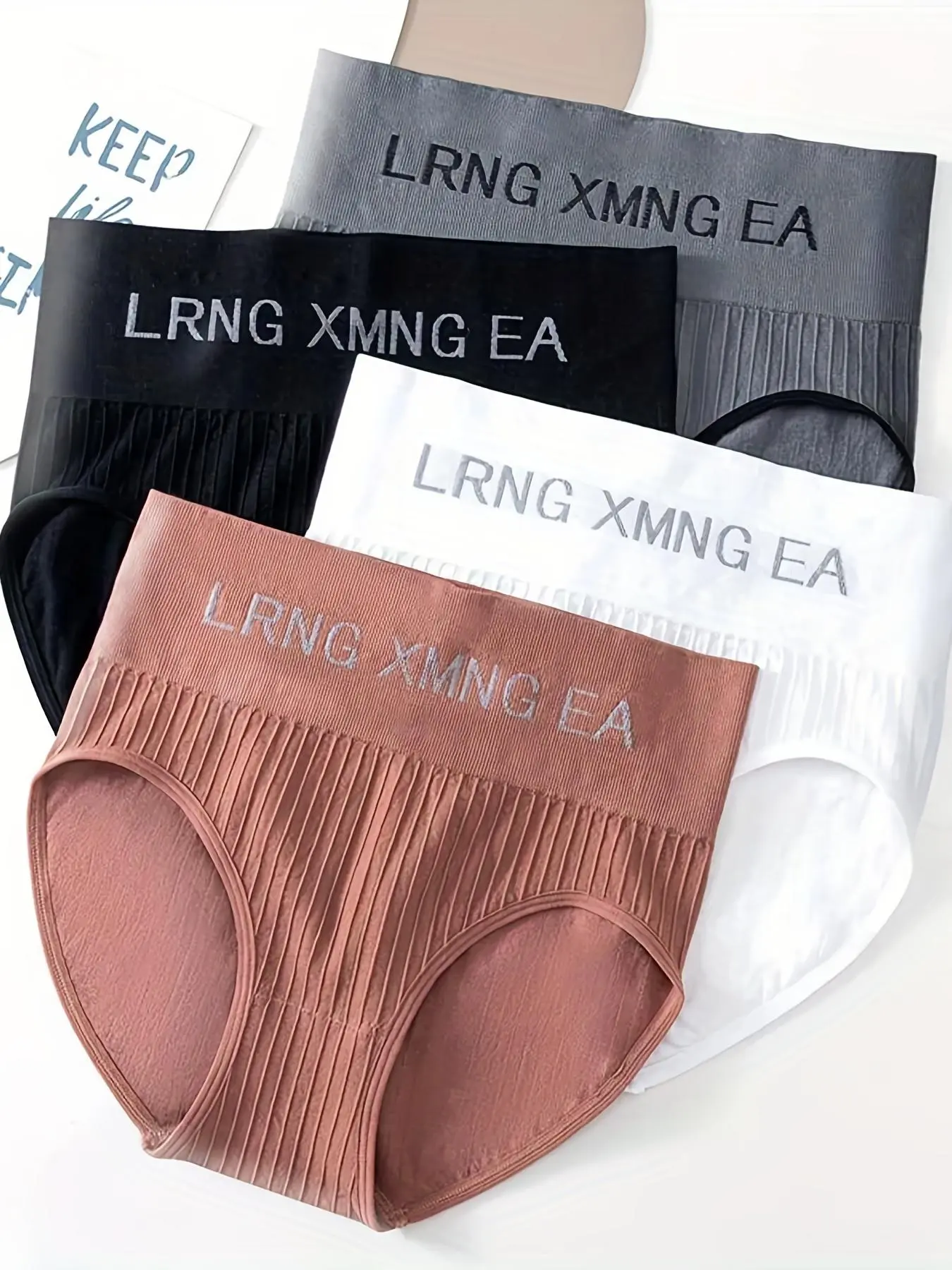 Women's 4pcs Letter Tape High Waist Knicker, Soft Comfy Breathable Panty for Daily Wear, Pastel Underwear for All Seasons