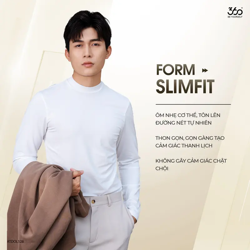 (Mua 2 áo tặng VOUCHER 40K) Áo giữ nhiệt nam 3 phân 360Boutique áo thun cổ cao dài tay ôm body mùa đông trắng đen Menswear - ATDOL528 3