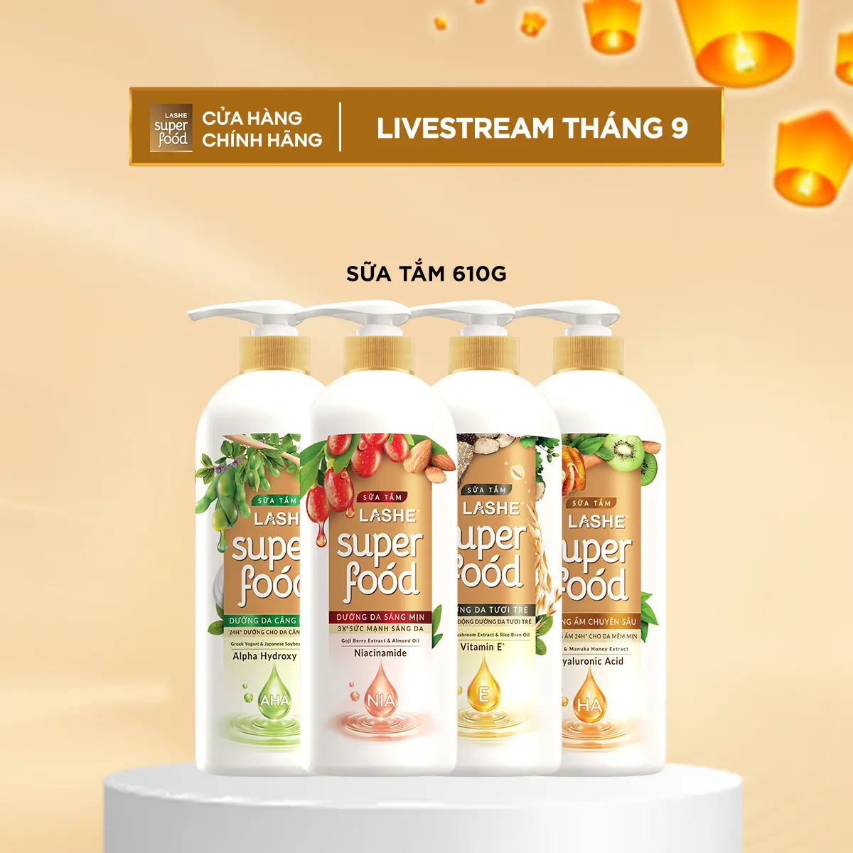 Sữa Tắm LASHE SUPERFOOD 610G [Bao Bì Mới 2024]