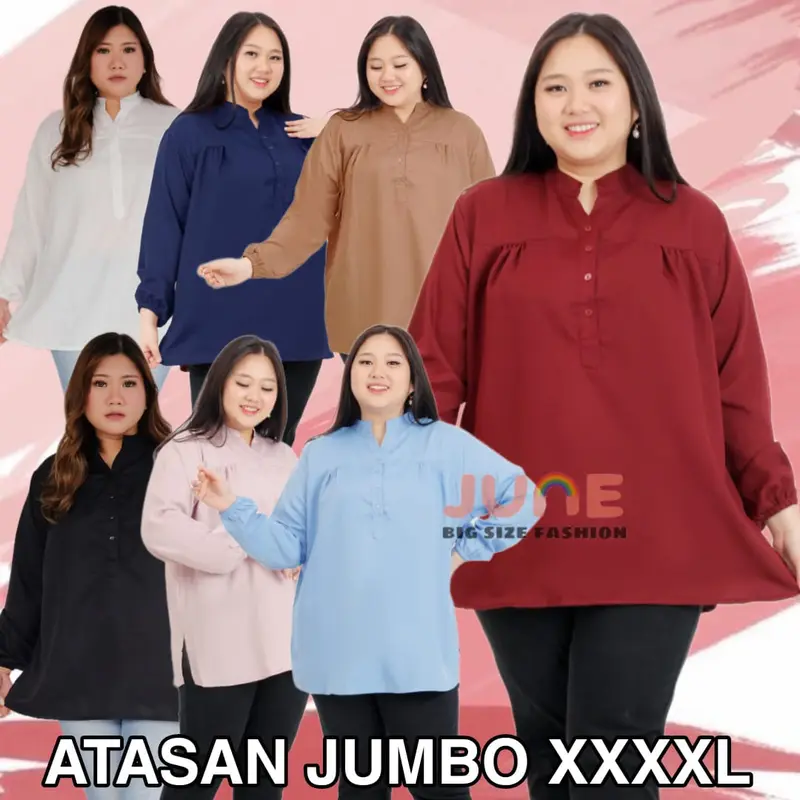 JUNE -  ATASAN JUMBO WANITA LD 130 / BAJU JUMBO WANITA / BAJU KERJA JUMBO WANITA 4XL / ATASAN BIG SIZE WANITA / BAJU JUMBO WANITA SIZE XXXXL / BAJU WANITA UKURAN BESAR MUAT HINGGA BB 100 + 0