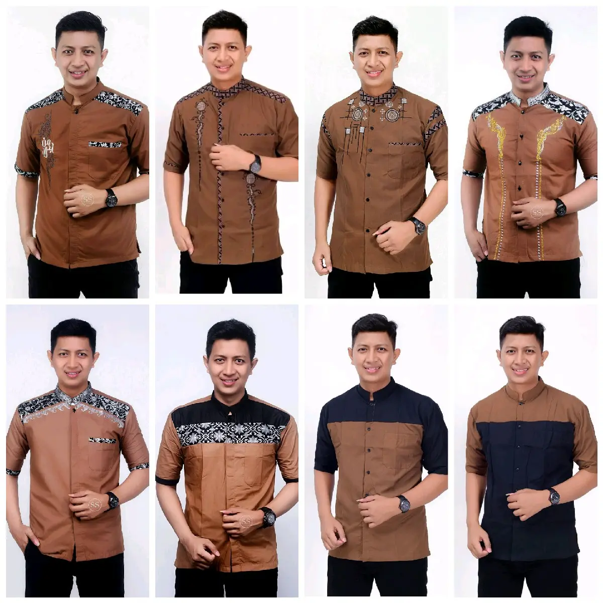 Koko Pria katun warna coklat lengan pendek formal muslim Baju koko  Dewasa  Motif kombinasi bordir