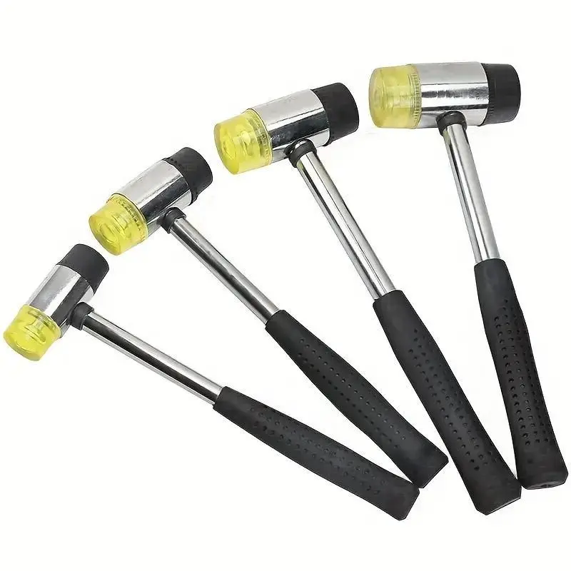 Soft Touch Double Head Rubber Hammer, Double Face Leather DIY Tool with 25mm Black Plastic Coated Grip for Handheld Projects