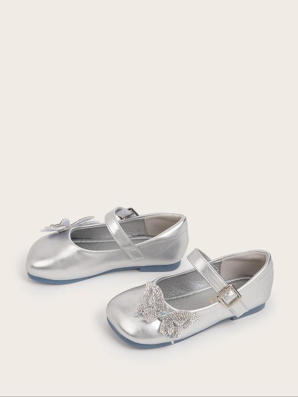 Girl's Cute Butterfly Design Flat Shoes, 2024 New Style Elegant Solid Color Mary Jane Flats for Party, Daily Wear, Kids Shoes for All Seasons 2