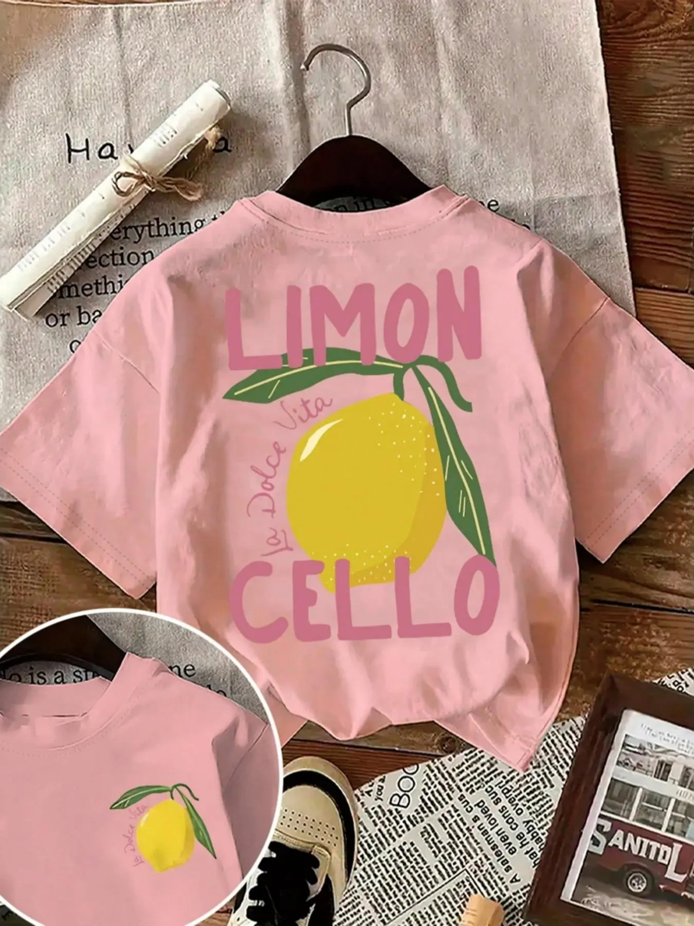 Women's Lemon Print Round Neck Tee, Vintage Trendy Casual Short Sleeve T-shirt for Daily Wear, Ladies Summer Outfit, Top