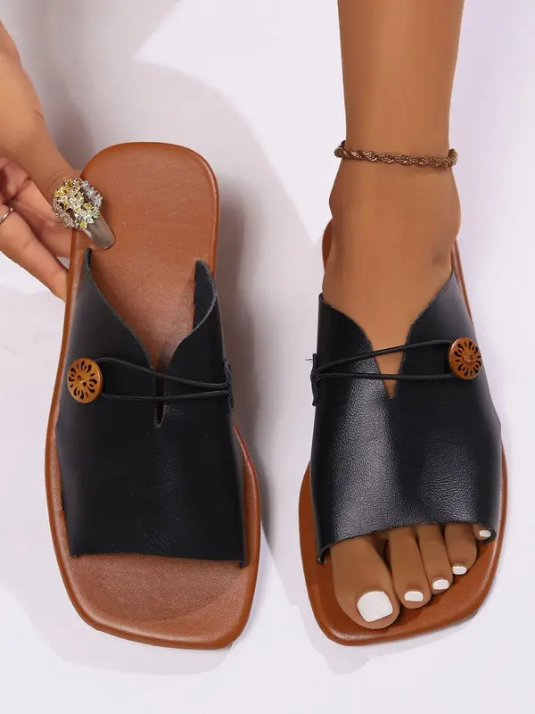 Women's Fashionable Plain Color Slides, Casual Comfortable Flat Sandals for Summer, Lightweight Breathable Shoes for Daily Wear, Girl 6