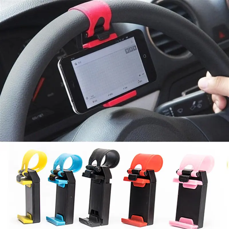 Car Phone Holder Mounted On Steering Wheel Cradle Smart Mobile Phone Clip Mount Holder Car Accessories Interior Smartphone Cellphone