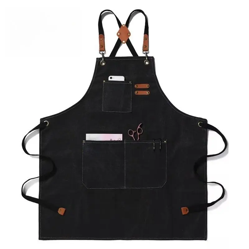 Adjustable Canvas Apron with Pocket, 1 Piece Multipurpose Cross Back Apron with Tool Pocket, Durable Apron for Cooking, Kitchen, Barbecue and Artist